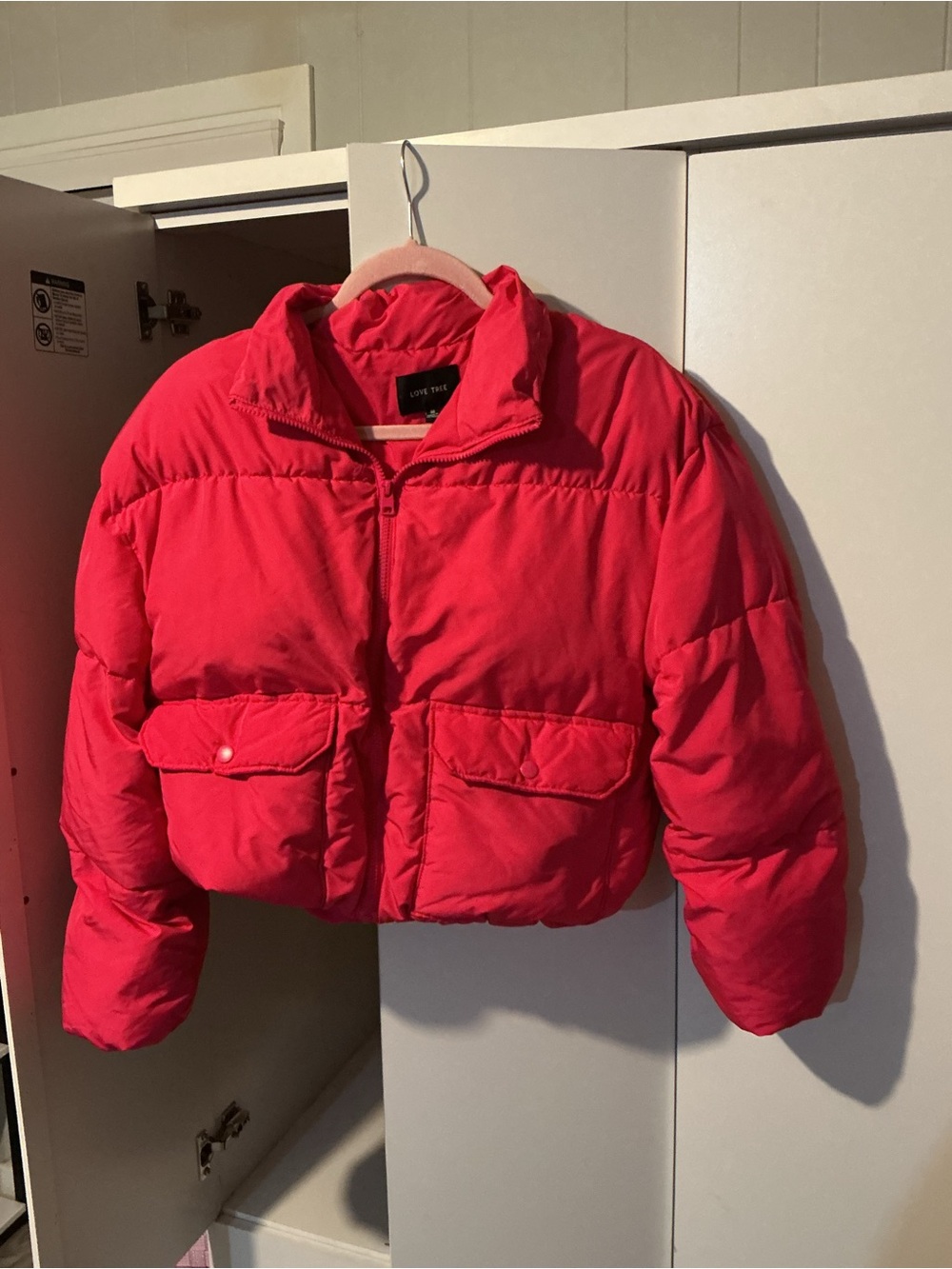 Love Tree Bright Pink Cropped Puffer Jacket